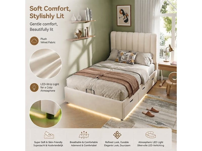  Lit jeune, 90x200 cm, éclairage led, rangement intégré, bicolore cao-N622D783031W-conf-NEW - Conforama W