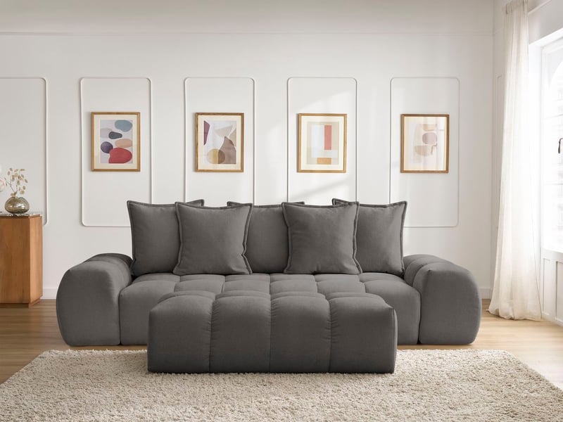 Bobochic canapé droit convertible coffre everest tissu texturé avec pouf gris foncé EVEREST - Conforama D