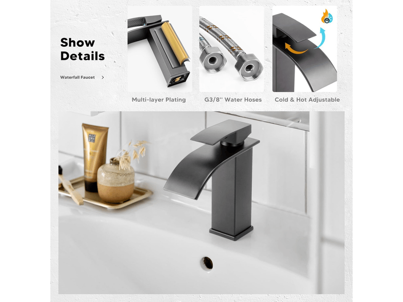 Robinet de lavabo cascade gris, mitigeur d'évier avec bec haut de 115 mm, robinet cascade gris g 38  - Conforama D