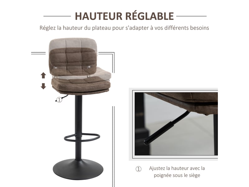  Lot de 2 tabourets de bar – style vintage – capitonnés, réglables et pivotants  - Conforama D