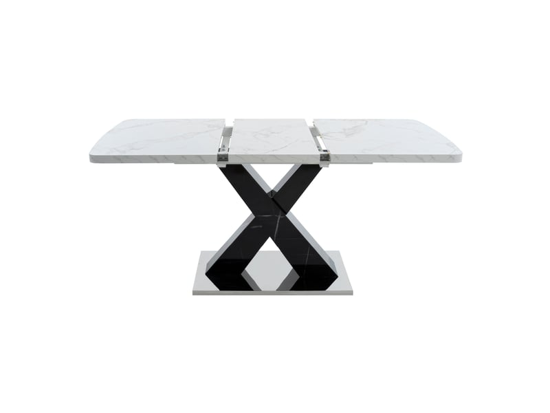 Table à manger extensible 120 à 160 cm, effet marbre blanc, piètement noir - Conforama A