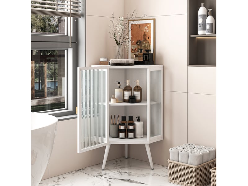 Meuble d'angle 80 cm à 2 niveaux avec porte en verre evryae - Conforama D