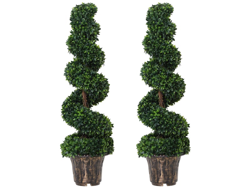  Lot de 2 plantes artificielles en spirale de buis pour l'intérieur et l'extérieur, avec pot, ø32 x 120 cm, vertes  - Conforama B