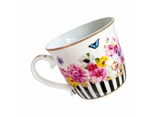 Mug à fleurs et rayures noires, format moyen, 250 ml