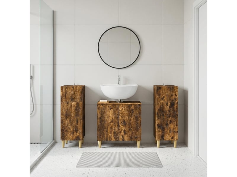 Ensemble de meuble de salle de bain 3 pièces delft chêne fumé cf63380 - Conforama B