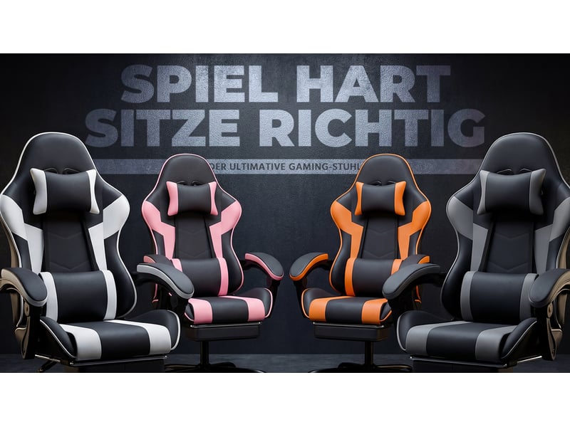 Chaise gaming ergonomique en similicuir noir et orange, avec soutien lombaire, dossier et hauteur réglables, fauteuil de bureau confortable - Conforama R