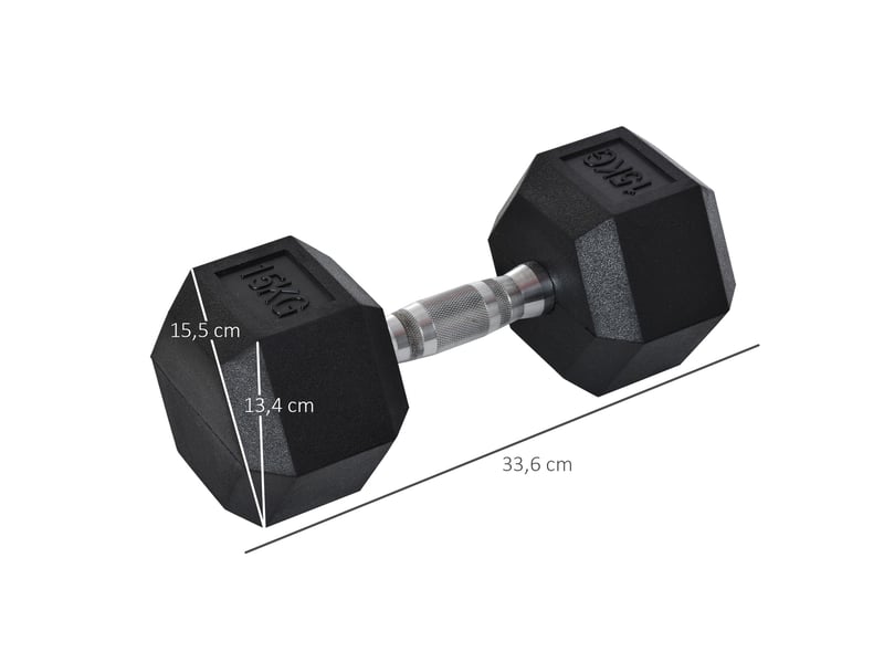  Haltère hexagonal 15 kg 15,5x15,5x33,6 cm anti-roulement métal noir  - Conforama E