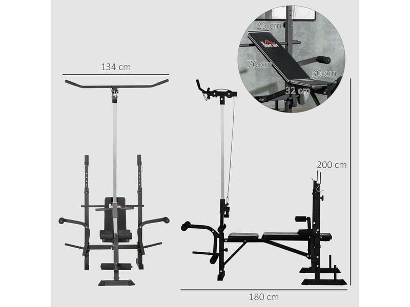  Panca fitness con leg press, squat rack e leg extension, in acciaio e pu, 180x134x200 cm, nero e argento  - Conforama E