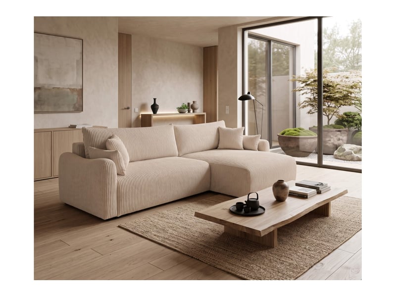  Apoline - canapé d'angle réversible convertible 4 places avec coffre en velours côtelé  - Conforama B