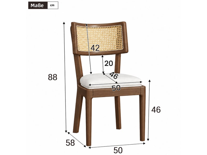  Lot de 2 chaises de salle à manger 50x58x88 cm en bois et rotin, noyer et beige  - Conforama C