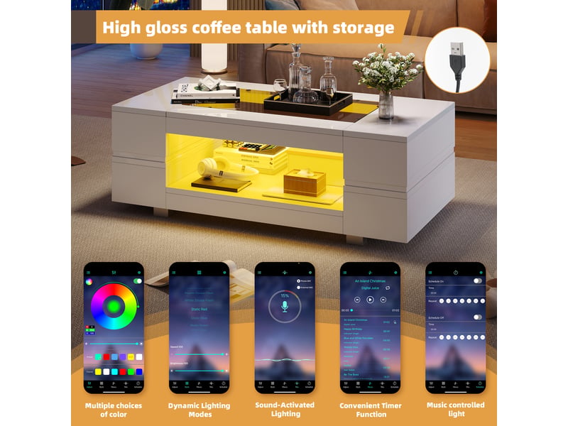  Table basse led blanche – contrôle bluetooth – design contemporain – idéale pour salon et bureau  - Conforama E