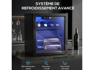 Cave à vin 12 bouteilles 36l, réfrigérateur à vin et boissons avec température réglable 4-16 °c, noir, porte réversible