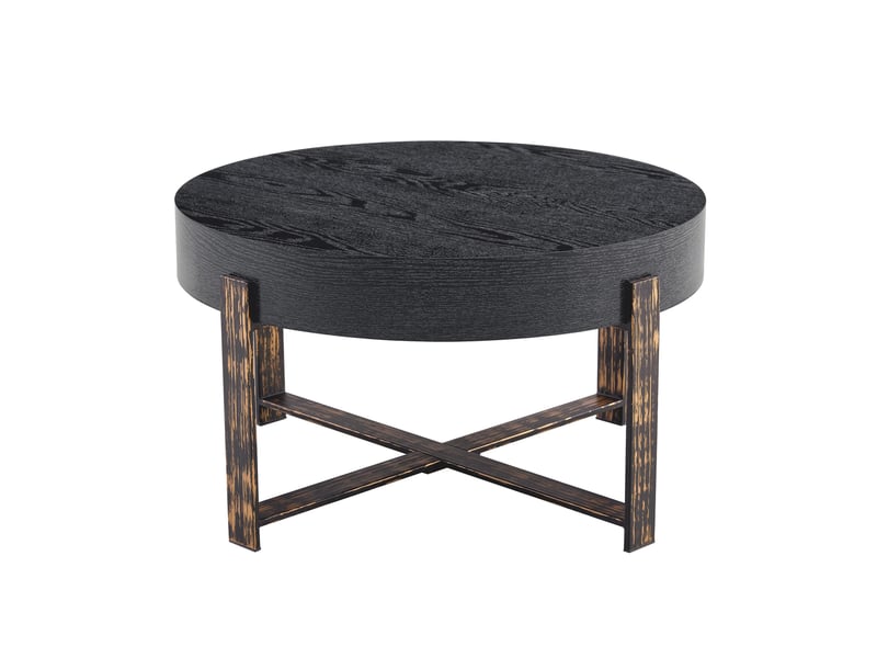  Table d'appoint ronde noire ø 68 cm en mdf et métal, piètement croisé stable  - Conforama A