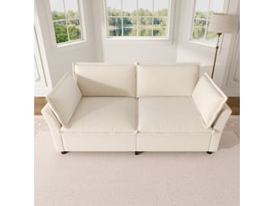 Canapé 2 places, beige en tissu chenille doux, canapé compact avec accoudoirs et coussins amovibles pour salon et petits espaces, 155cm