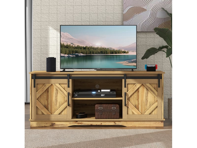 Meuble tv marron rustique avec portes coulissantes 150 x 40 x 60 cm - Conforama B