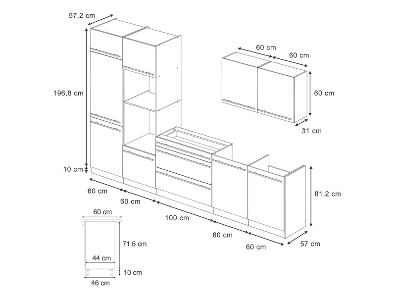 Vicco cuisine, anthracite campagneblanc, 340cm plan de travail chêne doré - Conforama B