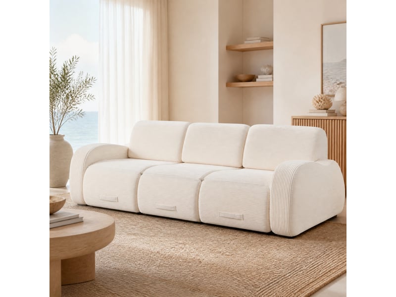  Canapé modulable tcqpz convertible en canapé-lit 3 places 247 x 115 x 76 cm beige en velours côtelé  - Conforama E