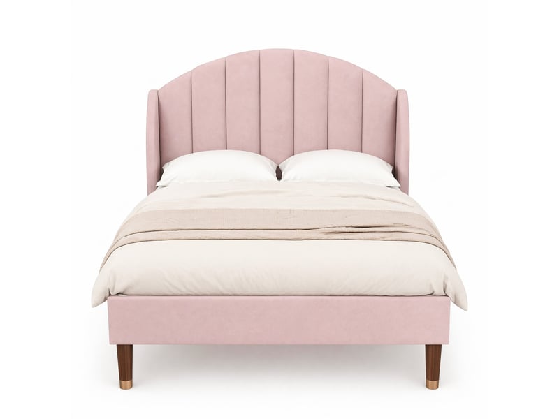  Lit capitonné, lit simple 90x200 cm en velours avec tête rembourrée, lattes en bois et pieds de 20 cm, rose  - Conforama A