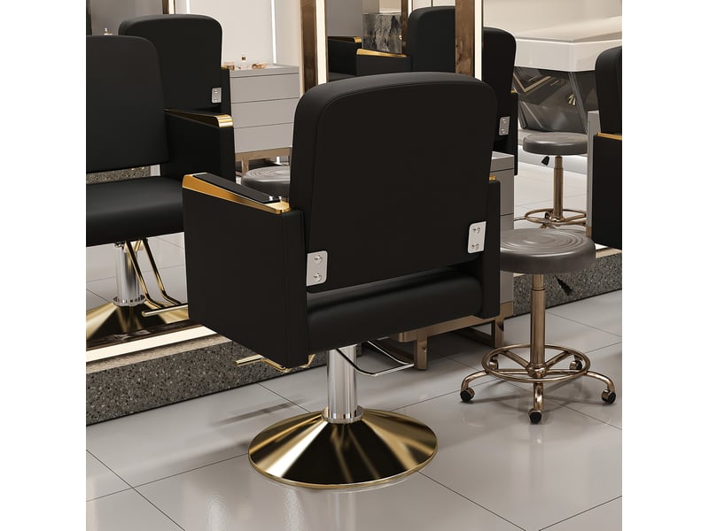  Fauteuil de coiffure hydraulique noir, acier et similicuir, rotation à 360 degrés  - Conforama B