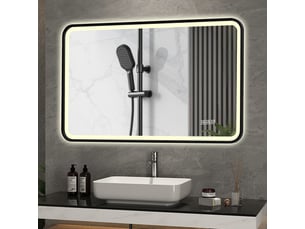 Miroir de salle de bain led 70x90 cm, cadre aluminium noir, éclairage avant et arrière, anti-buée, 3 couleurs de lumière, intensité réglable, fonction mémoire, montage horizontal et vertical, étanche ip44