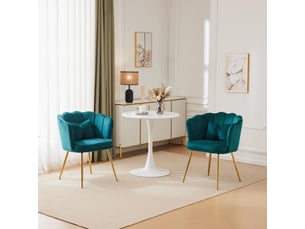 Lot de 2 fauteuils,63x58x77 cm,avec coussins et pieds métal doré,velours,vert
