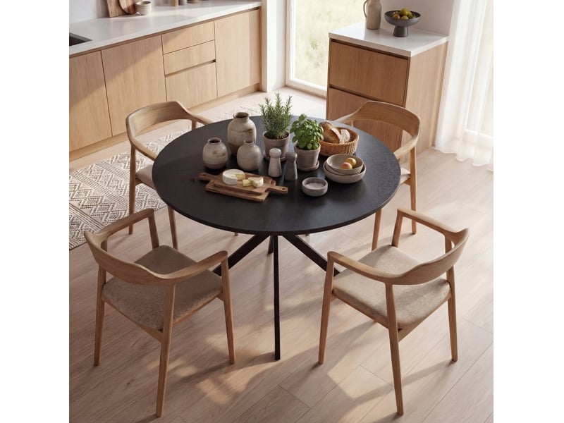  Table à manger ronde 4 personnes ø100 cm noire style industriel  - Conforama B