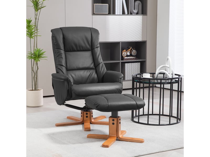  Fauteuil inclinable avec repose-pieds, fonction inclinable, revêtement en similicuir, jusqu'à 150 kg, 71 x 84 x 102 cm, noir  - Conforama D