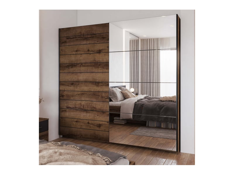  Armoire orion 2 portes avec miroir 220 cm - chêne foncé ORION - Conforama B