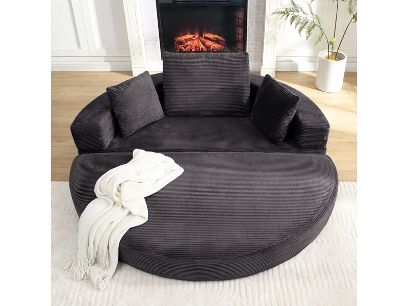 Canapé‑lit ovale modulable sans structure 173 x 176 cm, autoportant, revêtement velours côtelé, livré avec coussins, canapé‑lit pliable multifonction Fay Lum - Conforama D