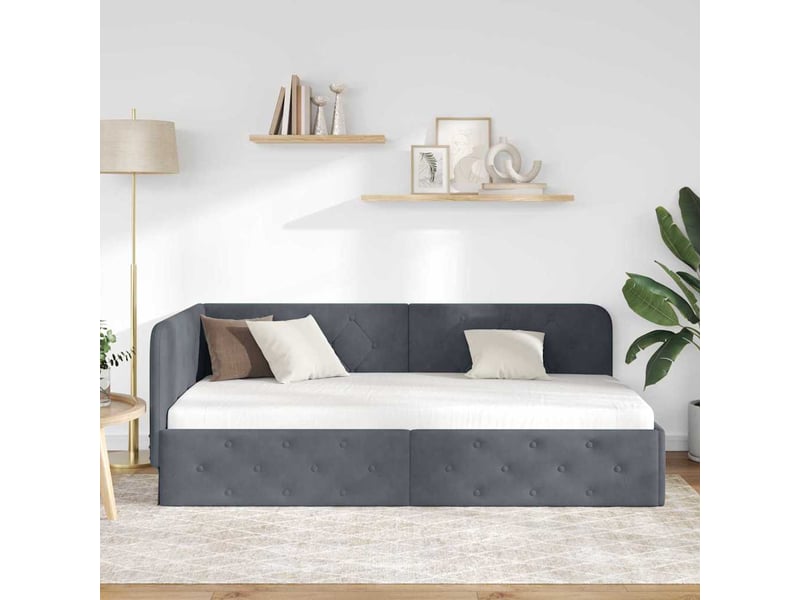  Lit simple- lit adulte -  cadre de lit d'angle gris foncé 100 x 200 cm velours  - Conforama C