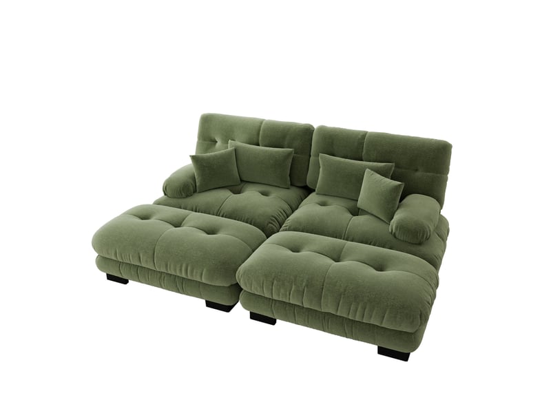  Canapé d'angle cloud en chenille beige clair, sofa salon avec 2 coussins lombaires, 2 coussins déco, 2 ottomans, larges accoudoirs  - Conforama A