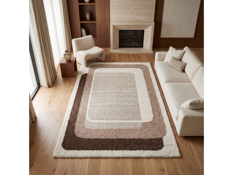  Tapis shaggy doux graphique beige et marron 120x170  - Conforama A