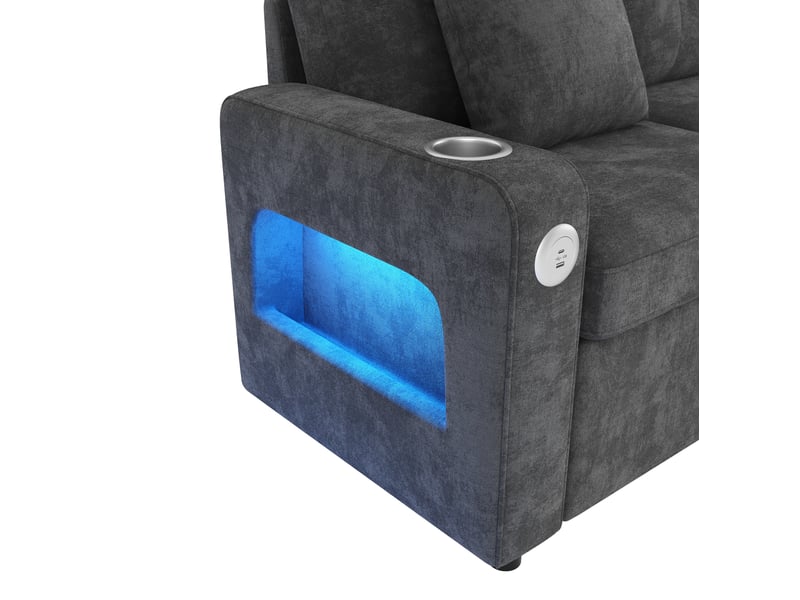  Canapé convertible 2 places avec led et usb type-c 141.5x131x83.5 cm gris  - Conforama R