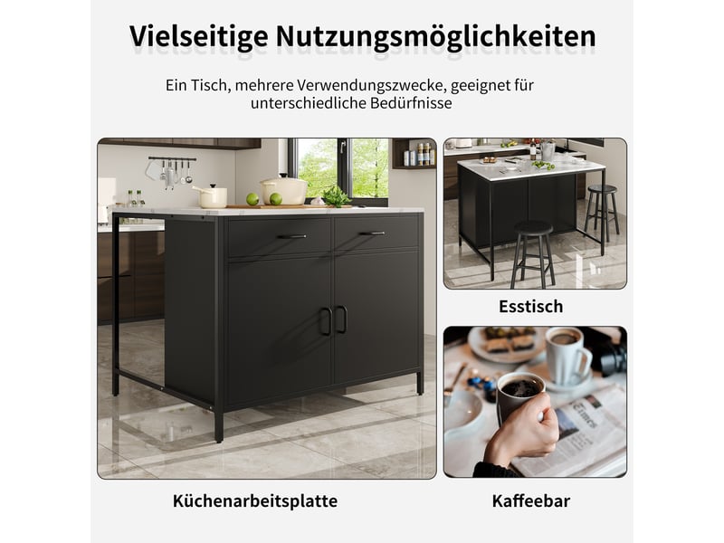  Table de bar noire en mdf, plateau imitation marbre, 100 x 90 x 90 cm, 2 tiroirs, 1 porte, design moderne 100 - Conforama D