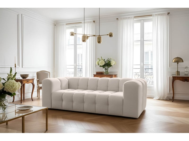  Canapé droit miloe fixe 3 places en velours - blanc MILOE - Conforama B