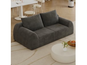 Canapé droit 2 places en mousse à haute élasticité sans montage, revêtement en chenille gris foncé, 190 × 95 × 85 cm