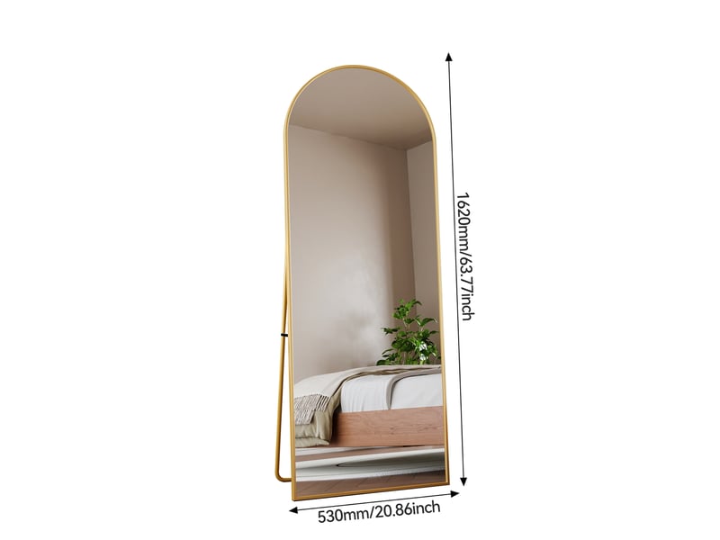  Miroir sur pied - 162 x 53 cm - or - miroir plein pied arqué en verre trempé, cadre en alliage d'aluminium, design moderne  - Conforama B