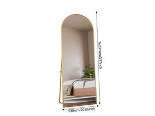 Miroir sur pied - 162 x 53 cm - or - miroir plein pied arqué en verre trempé, cadre en alliage d'aluminium, design moderne