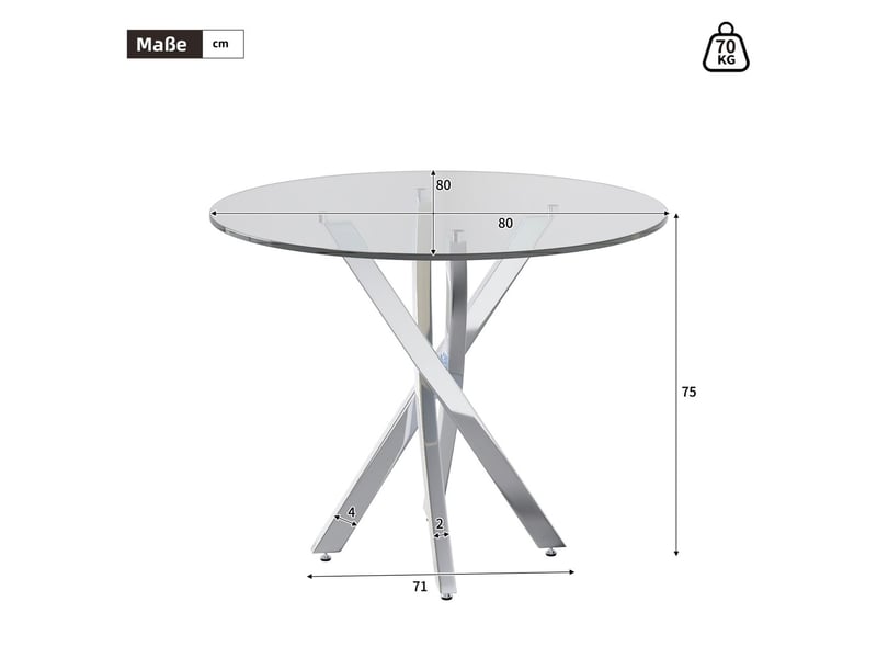 Table à manger 80 cm, plateau verre trempé table salle à manger, pieds métal robuste, design moderne épuré - Conforama C