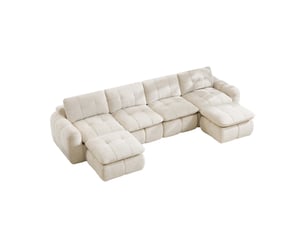 Canapé d'angle en u 4 places sans cadre, canapé modulaire, housse chenille beige, sans montage, 2 poufs pour salon et appartements