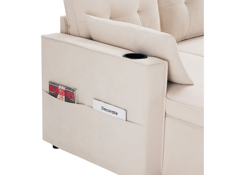  Canapé convertible en u 4 places tissu aspect lin beige avec coffre de rangement intégré  - Conforama W
