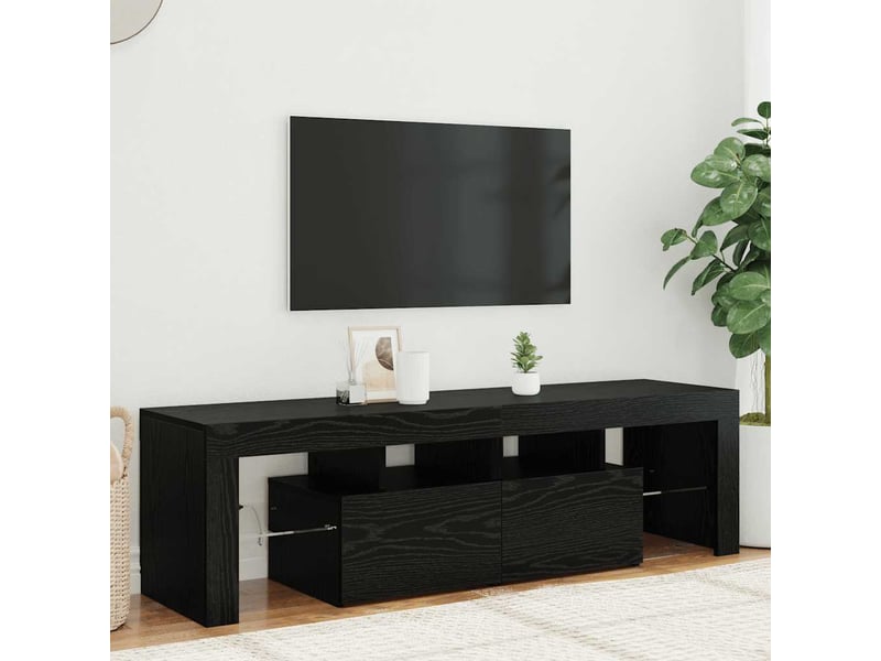  Meuble tv - banc tv - meuble de rangement avec éclairage led en chêne noir 140 x 36,5 x 40 cm bois composite  - Conforama B