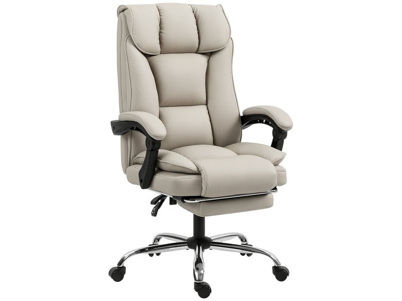  Fauteuil de bureau avec repose-pieds, dossier inclinable, rembourrage épais, revêtement en similicuir kaki  - Conforama A