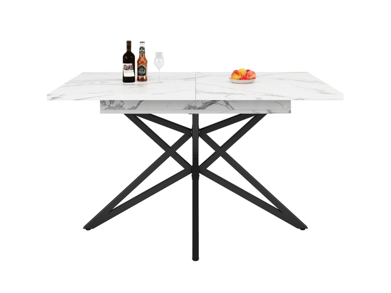  Ensemble table et chaises avec table extensible et 4 chaises en mdf et métal blanc pour salle à manger  - Conforama A