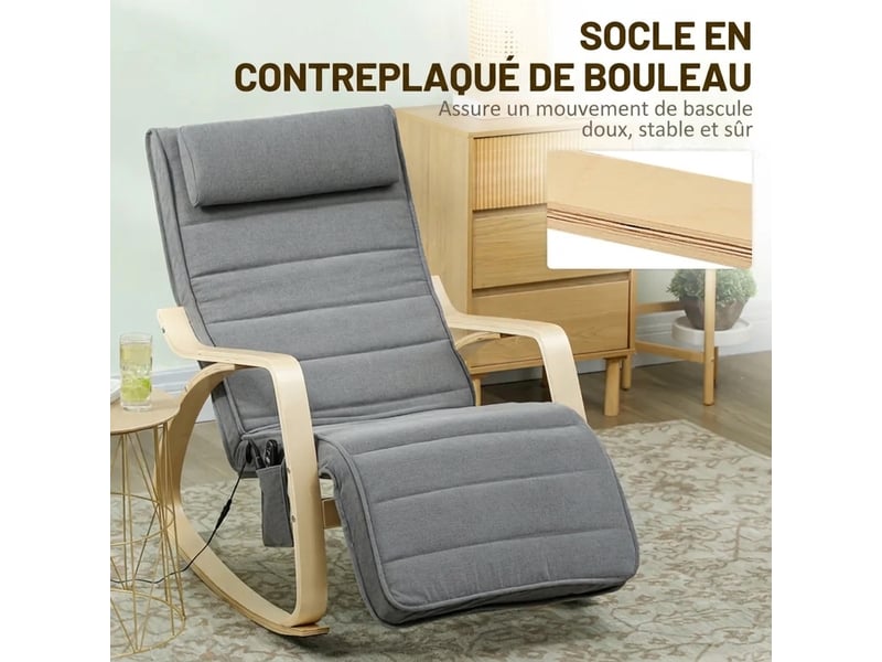 Fauteuil à bascule massant et chauffant gris avec repose-pieds réglable  - Conforama W