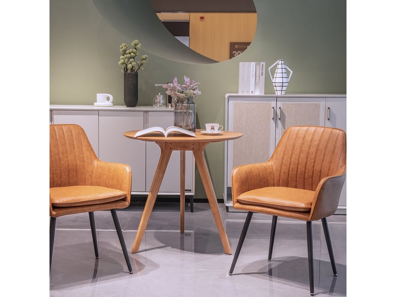  Chaises de salle à manger lot de 2 avec accoudoirs - lpospi - assise rembourrée, cuir, marron  - Conforama B