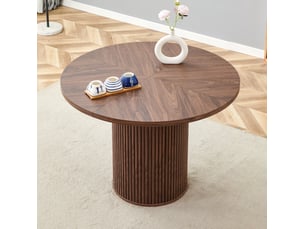 Table de salle à manger ronde pour 4 à 6 personnes avec plateau en 4 segments et rangement intégré, mdf noyer 100 cm