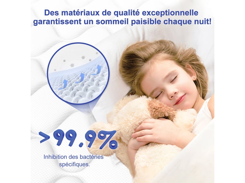 Matelas 140x190, matelas à ressorts ensachés indépendant en mousse à mémoire de forme 25cm d'épaisseur pour adultes et enfants, matelas 2 personne fermeté moyenne, respirant tissu doux  - Conforama D