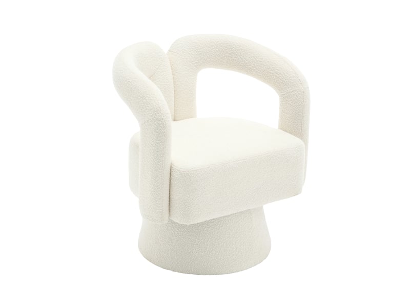  Fauteuil pivotant 67x55x74 cm beige en tissu bouclette, assise rembourrée mousse et base métal 360 degrés  - Conforama A