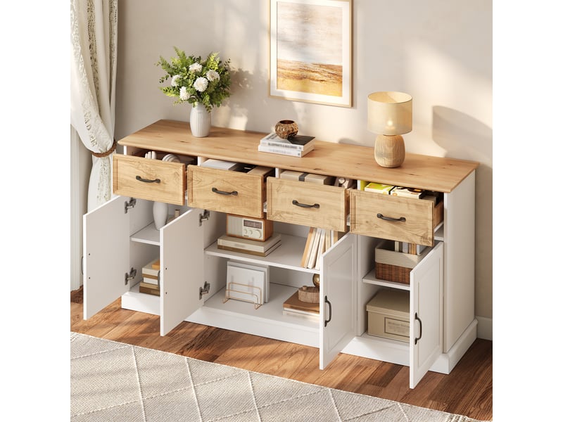 Buffet 4 portes et 4 tiroirs blanc 160 × 40 × 78 cm IKSETERA TRADING LTD - Conforama D
